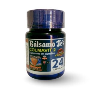 Pote de suplemento Balsámo Jés Colmavit com colágeno, suplemento alimentar em cápsulas para rotina de cuidado diário