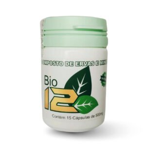 Pote do suplemento Bio 12 original, suplemento alimentar natural em cápsulas, embalagem com 15 cápsulas